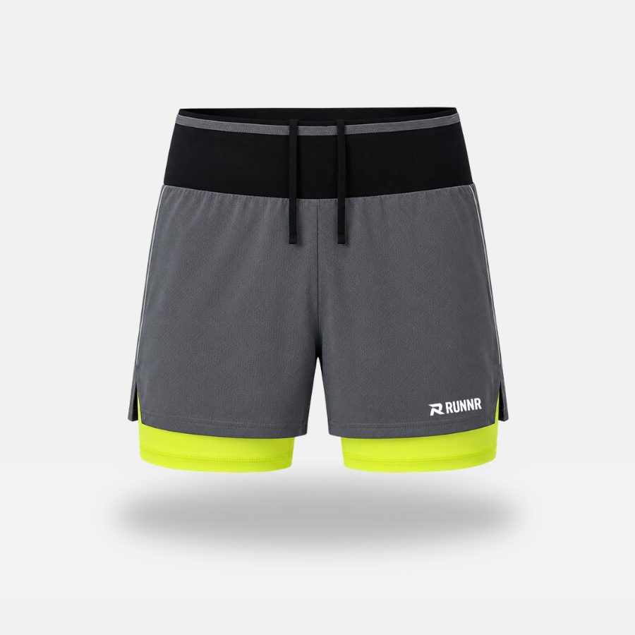 RUNNR Marathon Pro Shorts, grey with volt liner