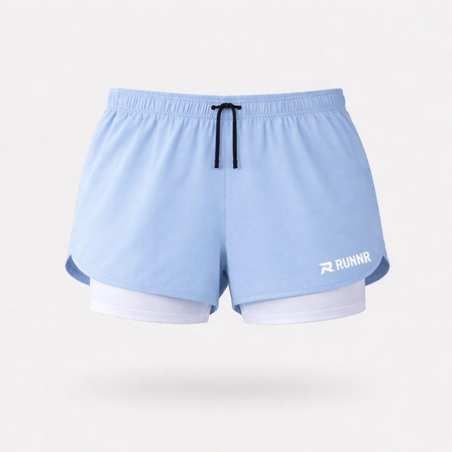 RUNNR Women 2-in-1 Running Shorts in ice blue